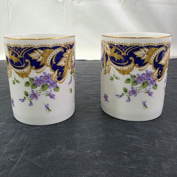 Andrea by Sadek Royal Violets Gold Rim 10 Oz Porcelain Mugs Cups – Set of 2 - Picture 12 of 16